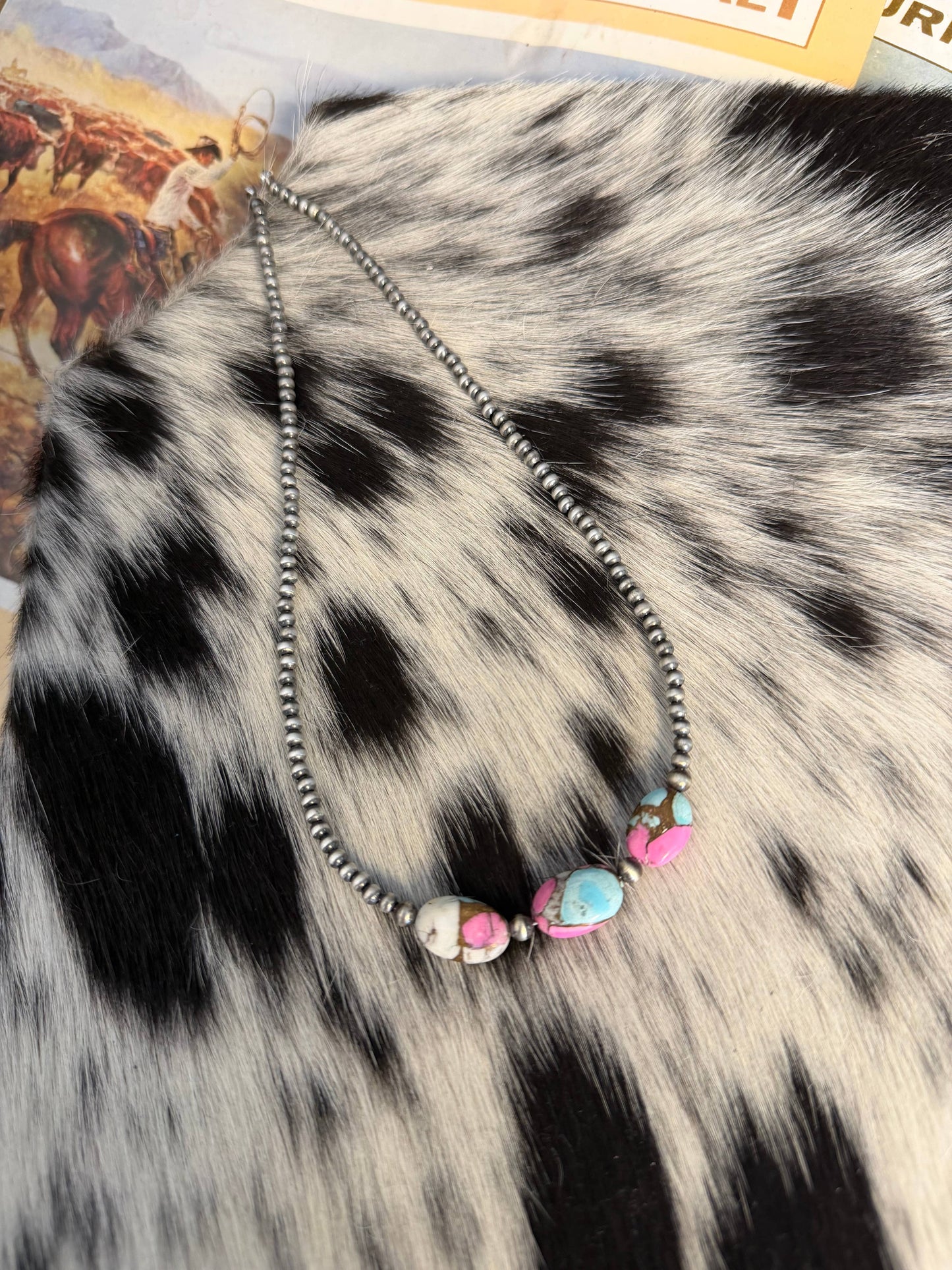 #122 Sterling Silver Pearls with Cotton Candy Stones