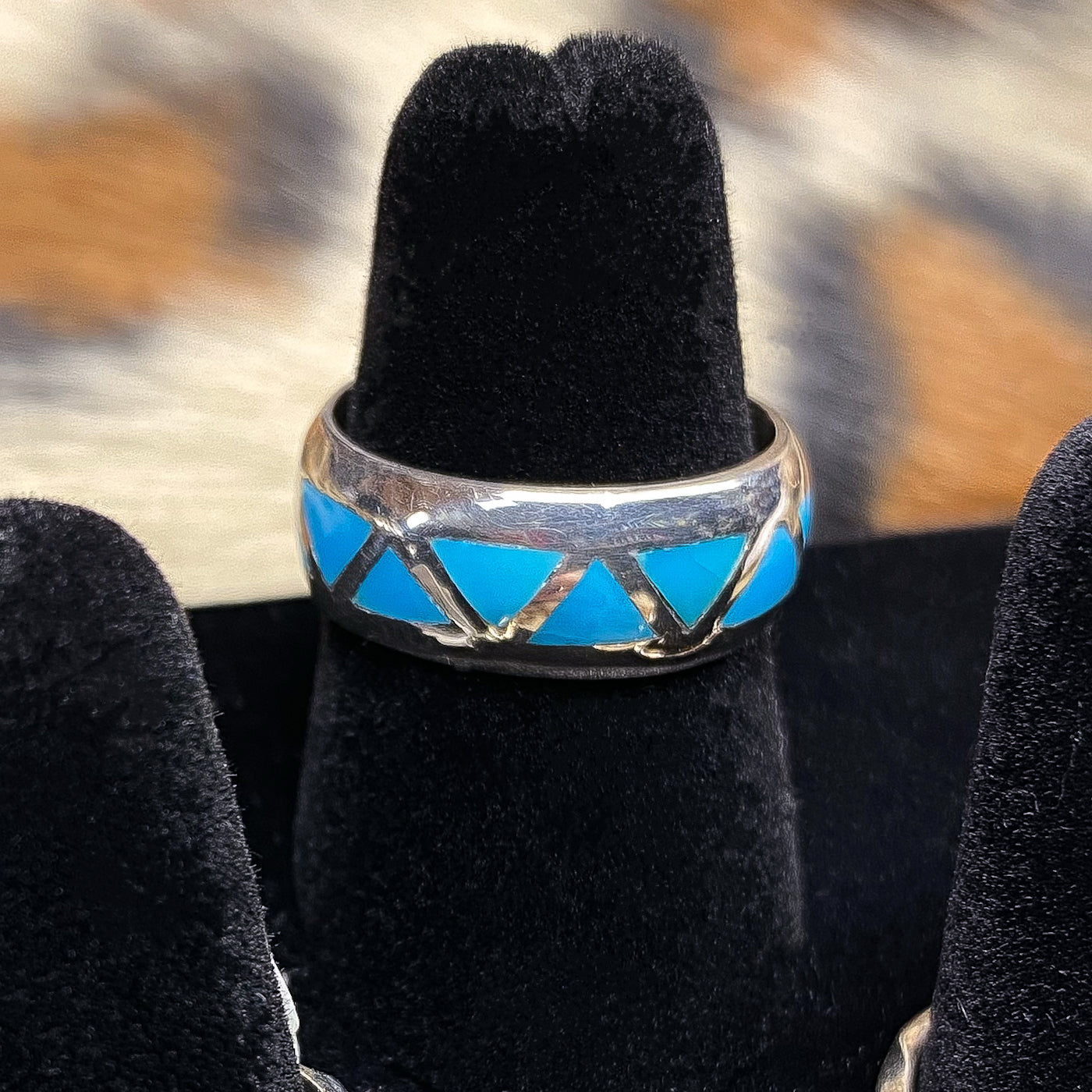 Turquoise Triangular Inlay Ring (Size 8)