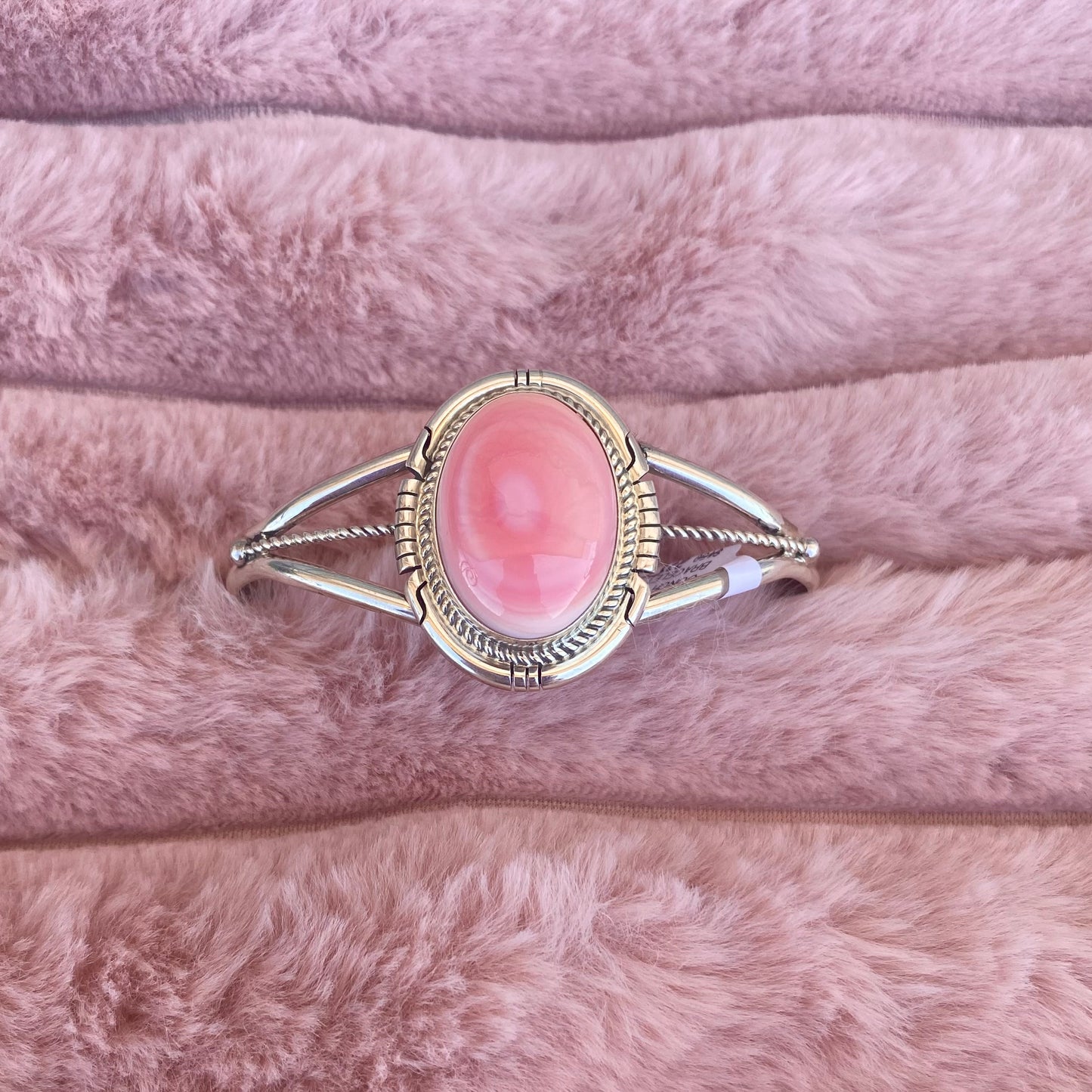 Navajo Sterling Silver Pink Conch Cuff Bracelet