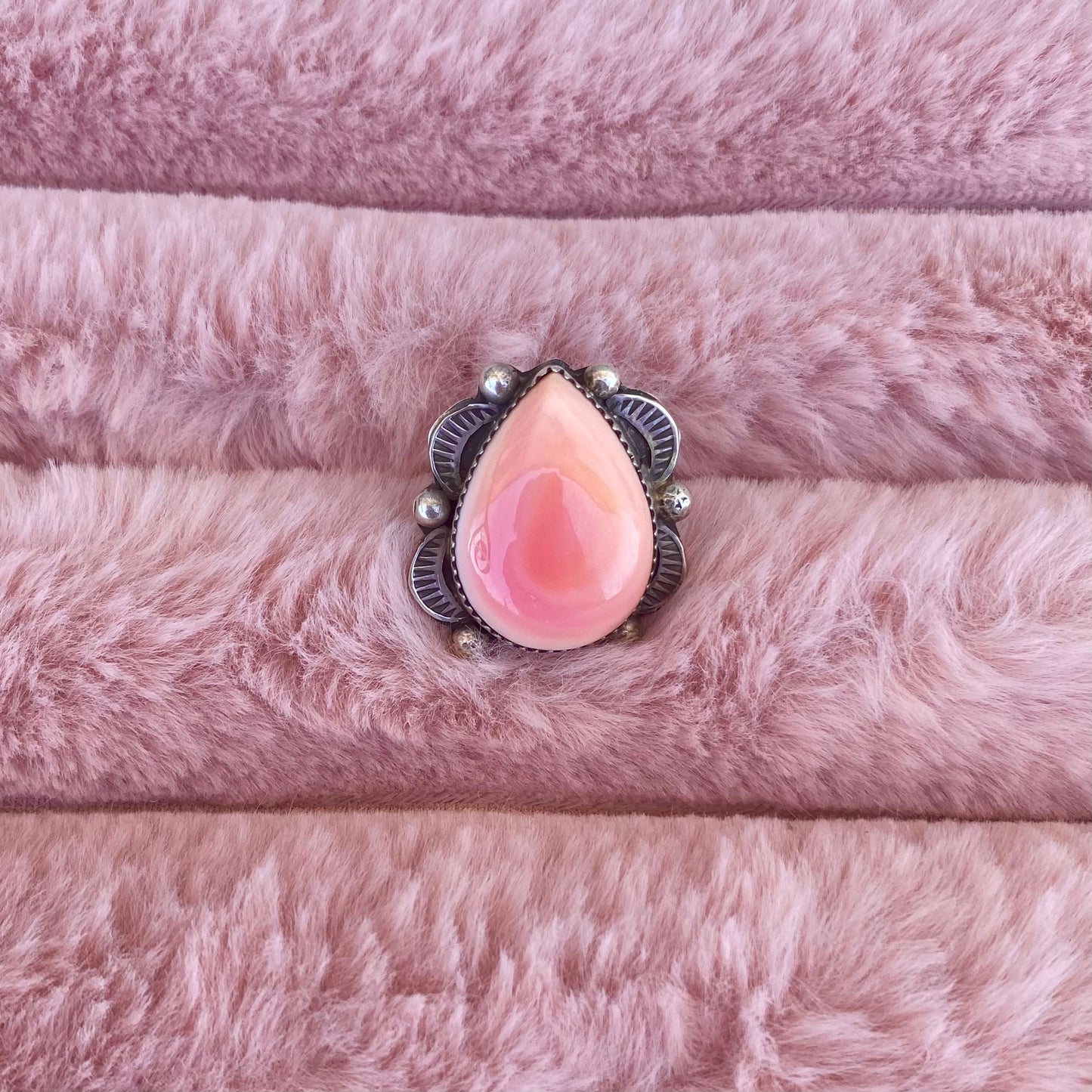 Navajo Pink Conch Teardrop Ring