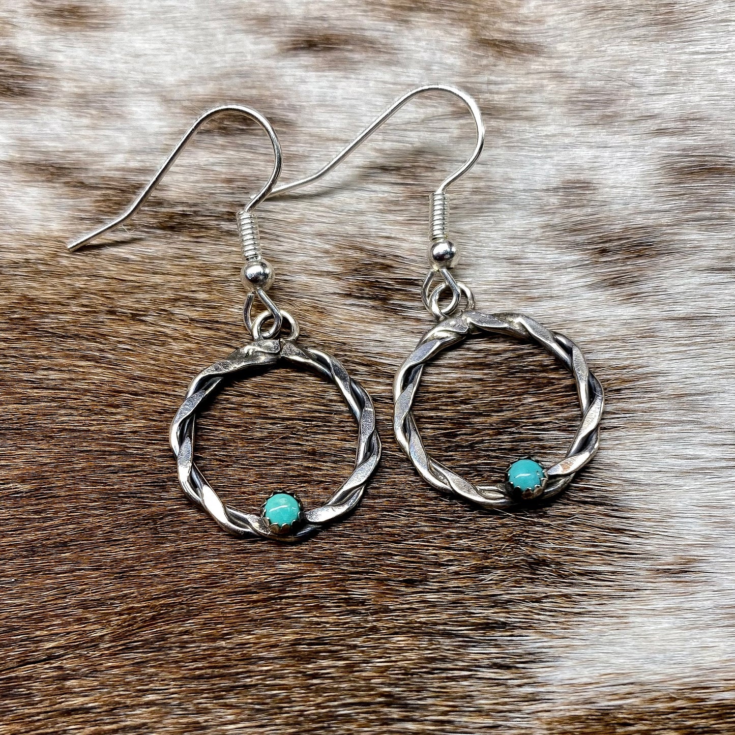 Twisted Silver Drop Earrings with Turquoise Stud