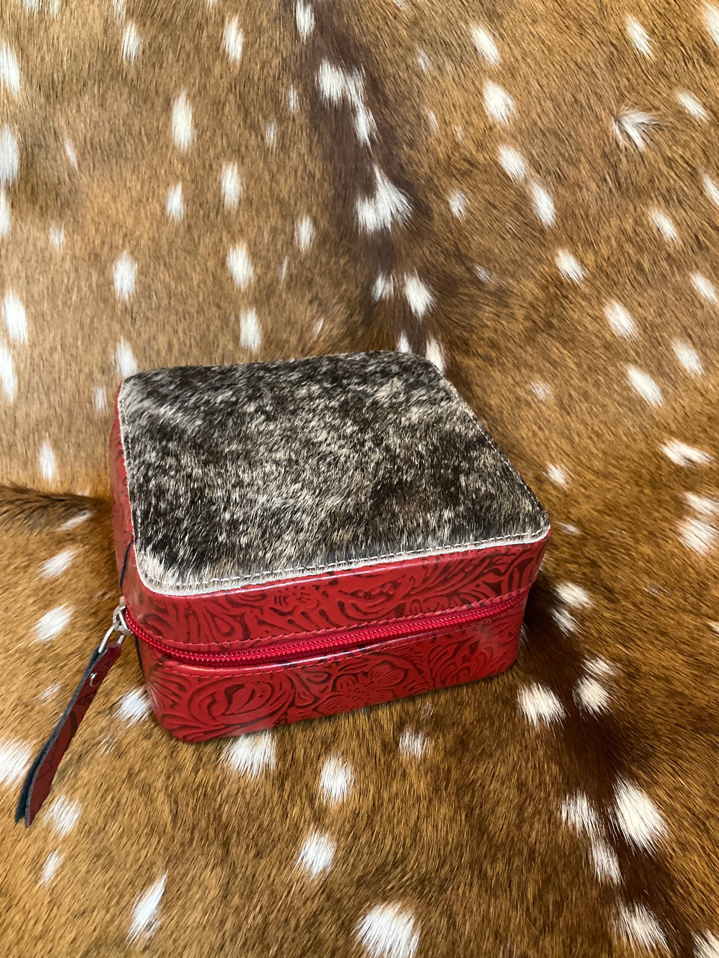 Jewelry Box Red Tooled/ Hide