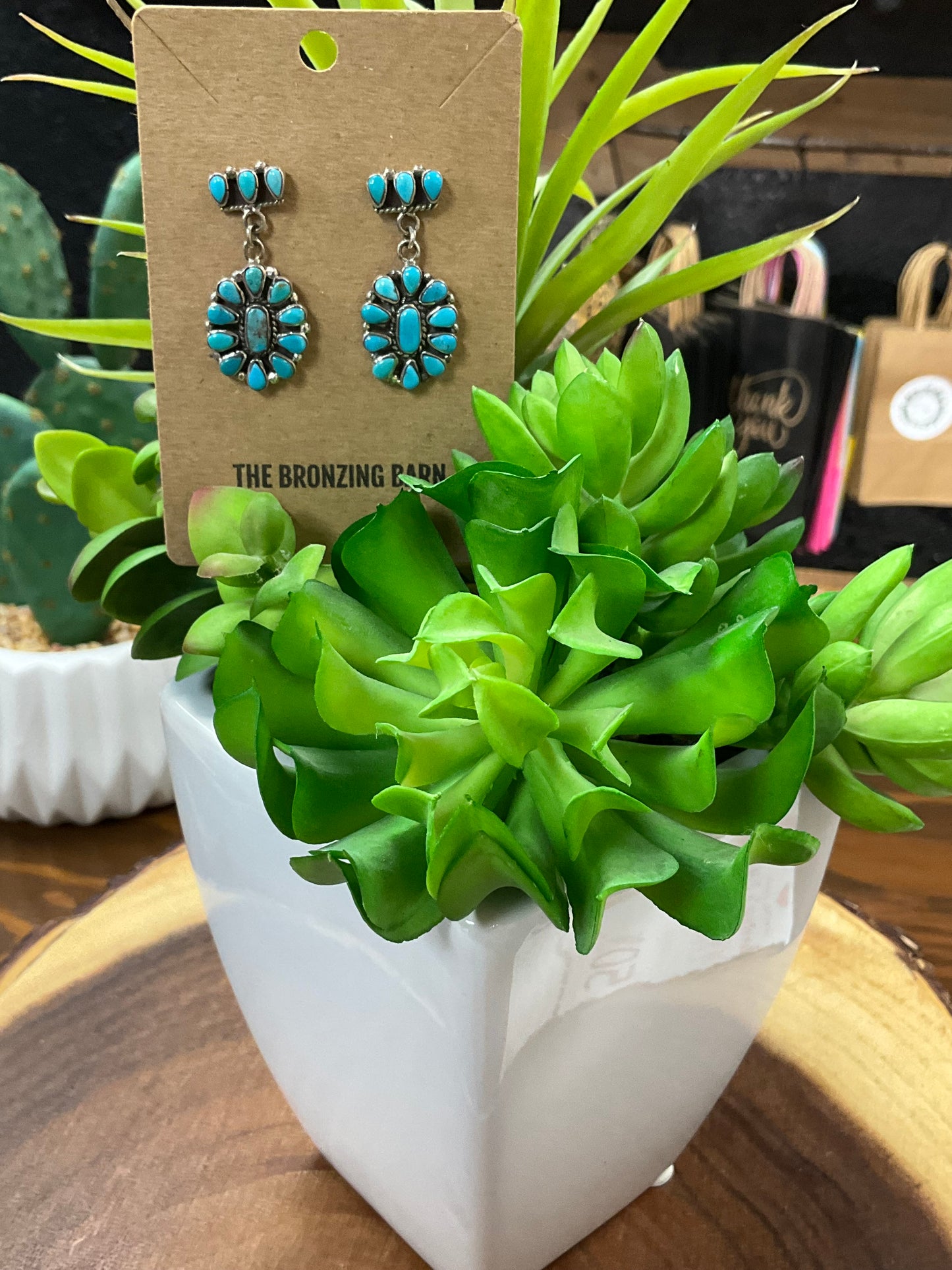 Turquoise Stone Blossom Earrings