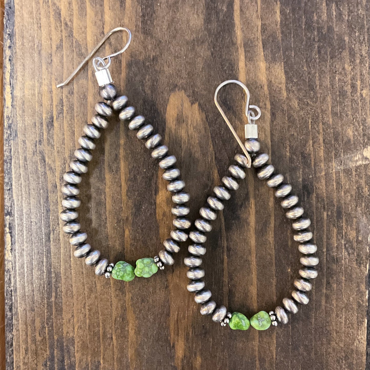 Teardrop Navajo Pearl Earrings with Green Stones
