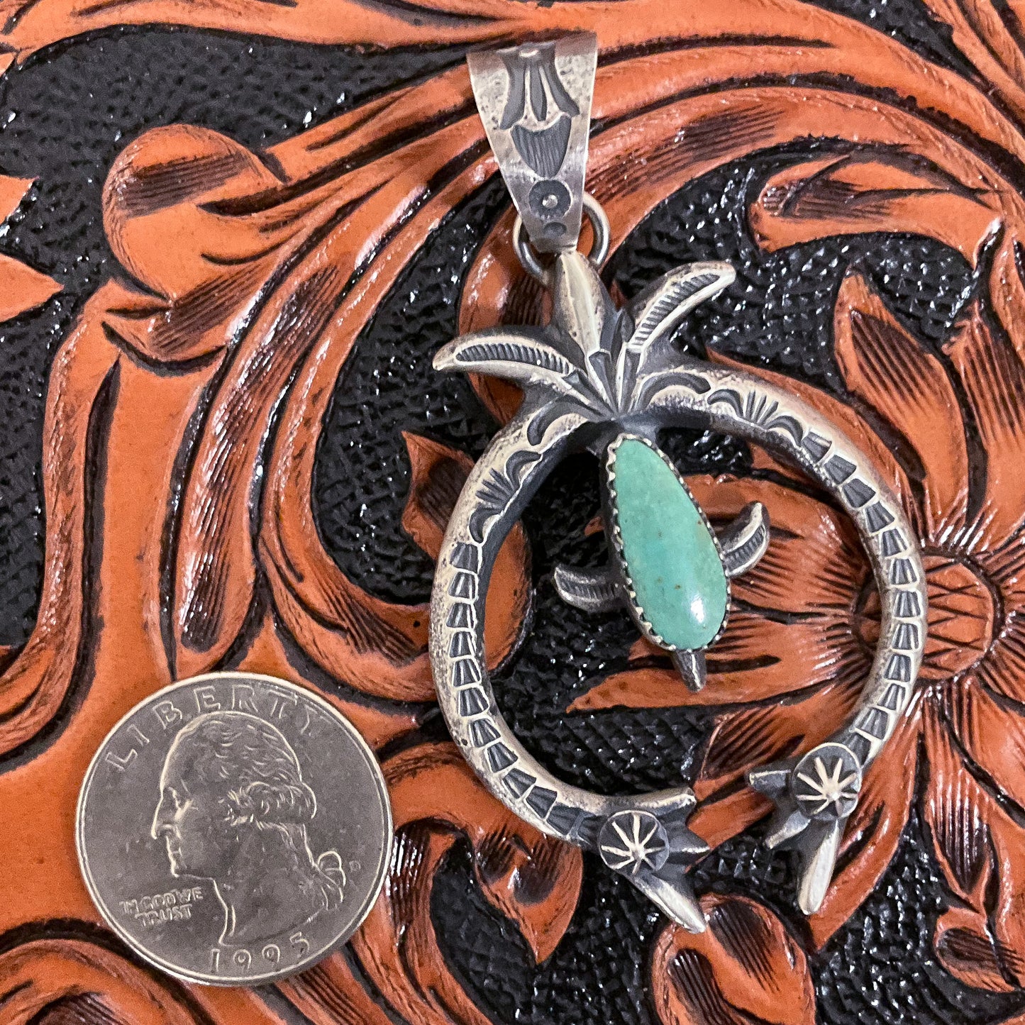 Small Long Oval Naja Green Turquoise Pendant