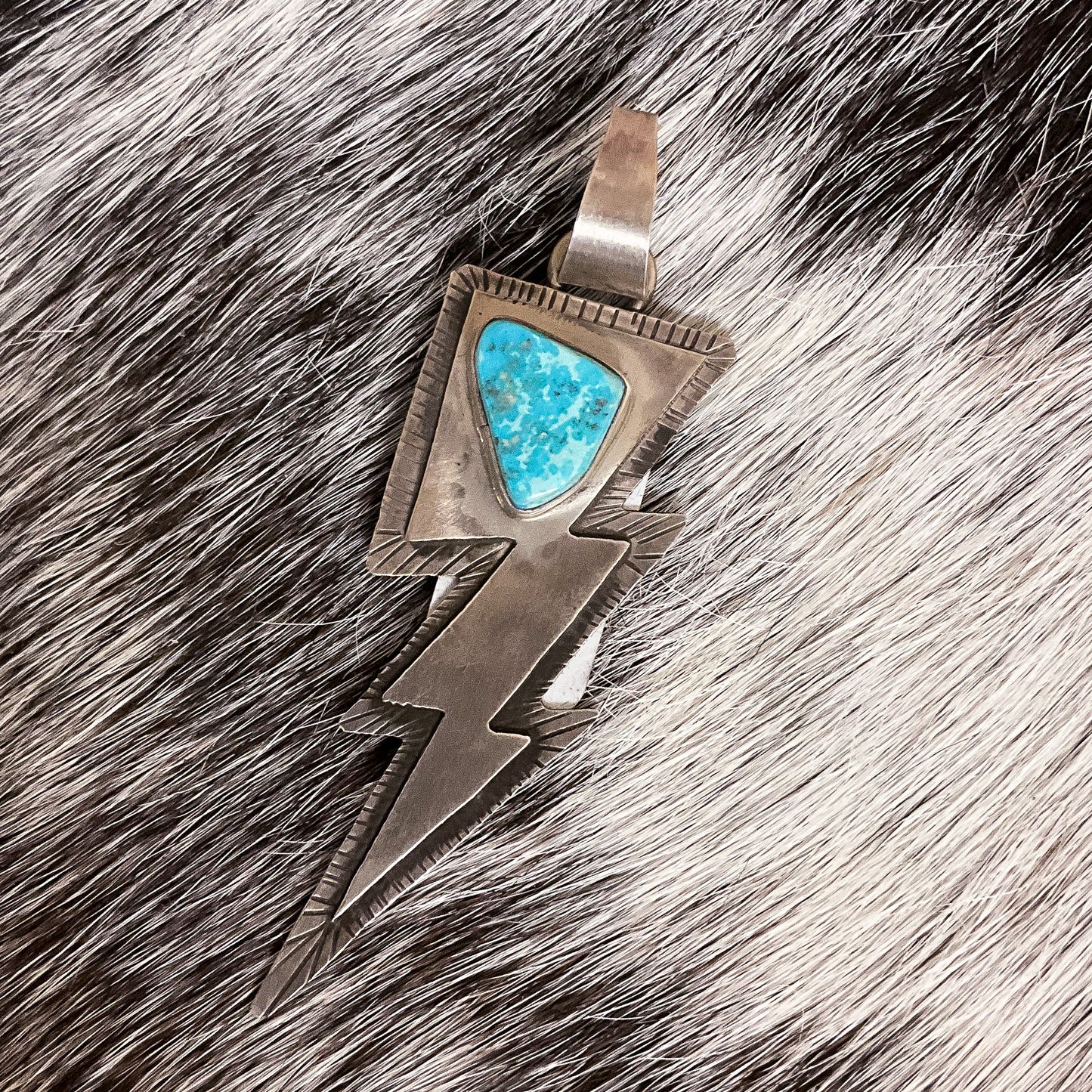 Lightning Bolt Pendant with Turquoise Stud