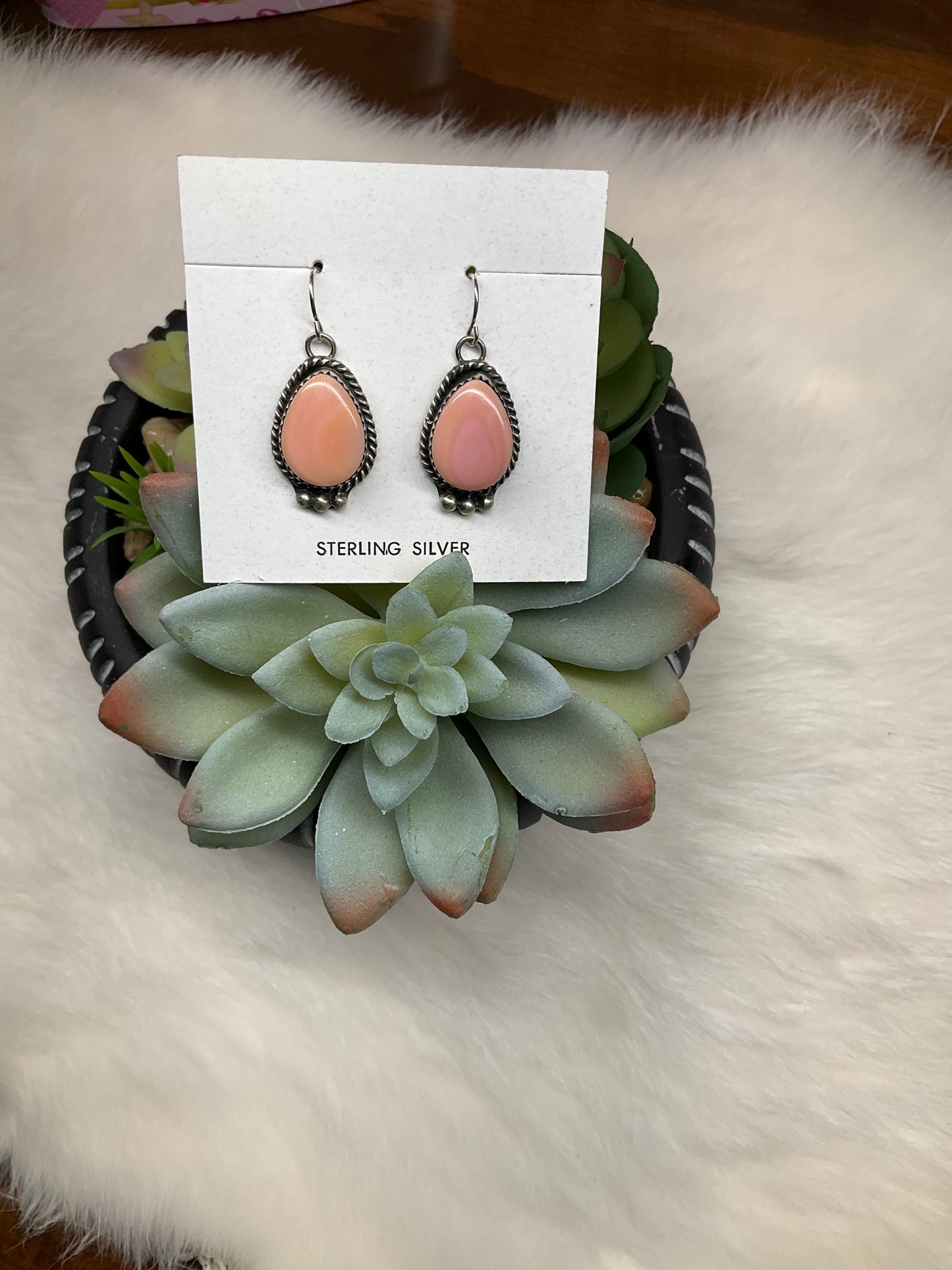 Pink Conch Navajo Handmade Earrings
