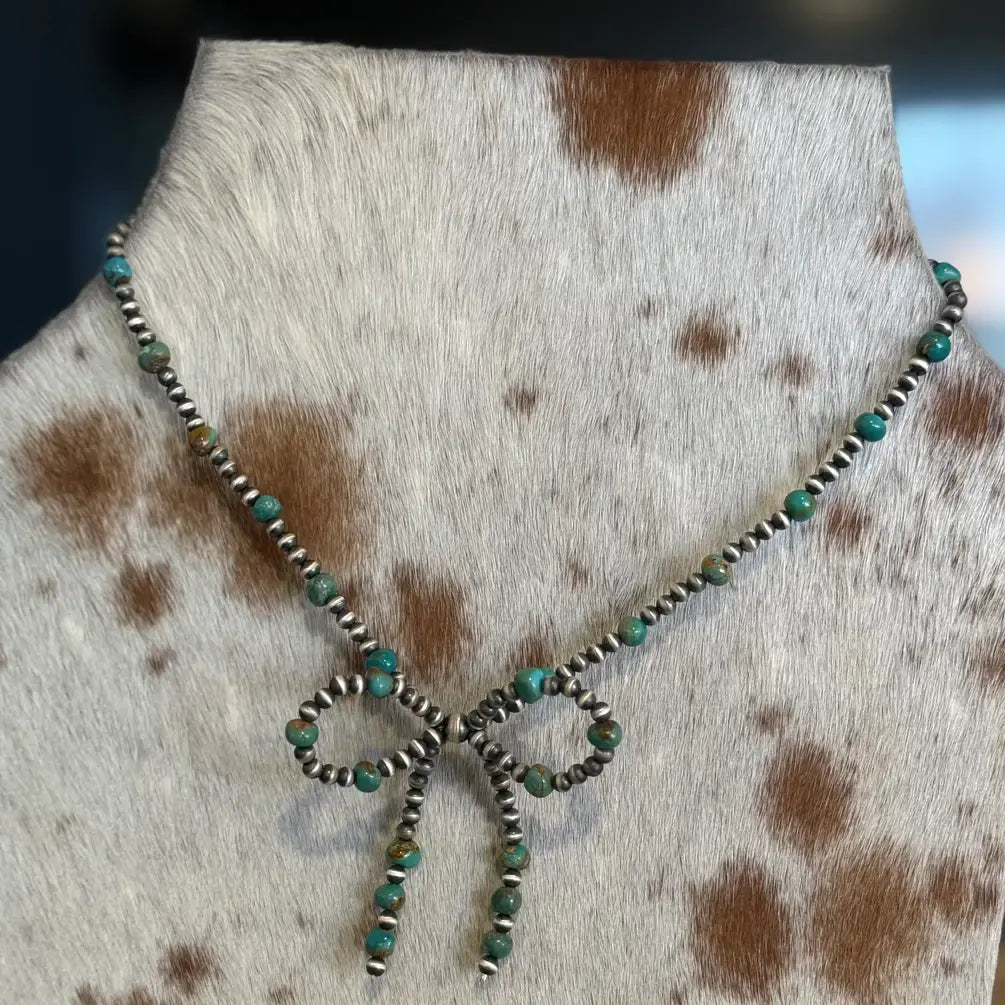 Turquoise and Sterling Pearl Bow Necklace