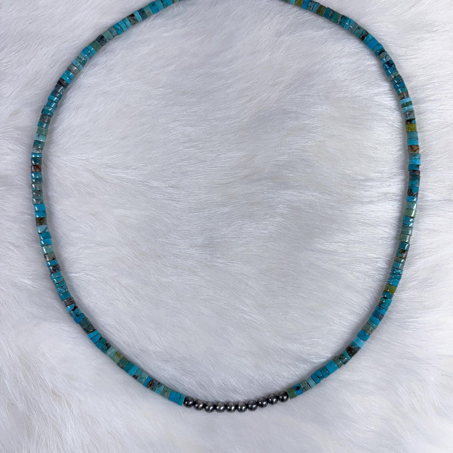 Turquoise Beaded Necklace with 10 4” Center Navajo Pearls