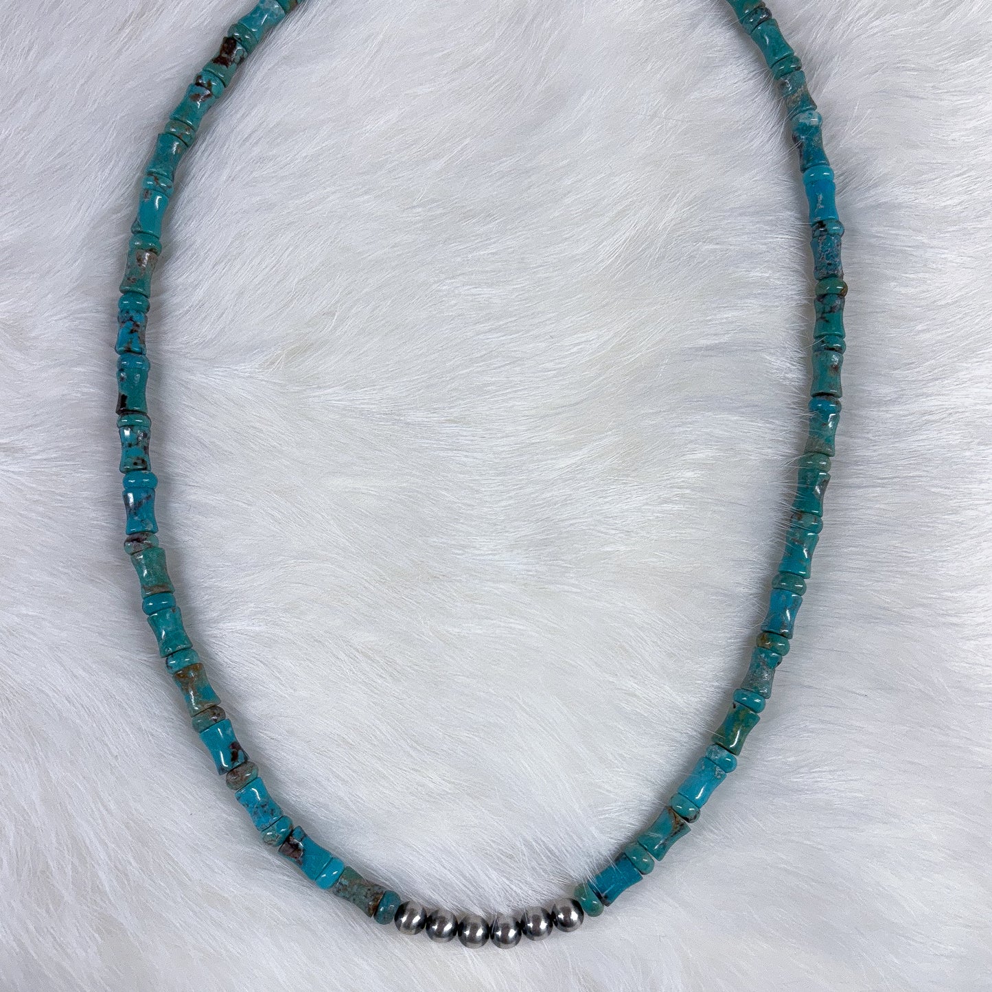 Turquoise Beaded Necklace with 6 5mm Center Navajo Pearls