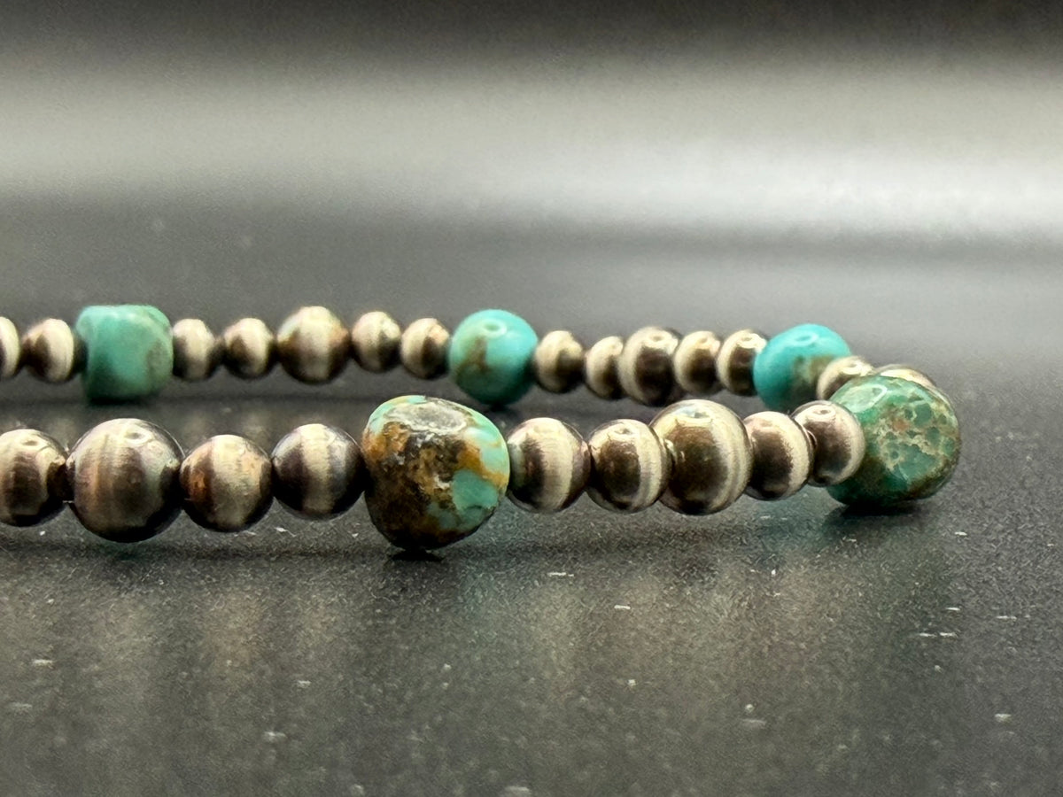 Turquoise & Sterling Silver Pearl Stretch Bracelet