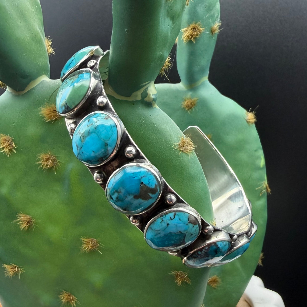 Nine Turquoise Stone & Sterling Silver Cuff Bracelet
