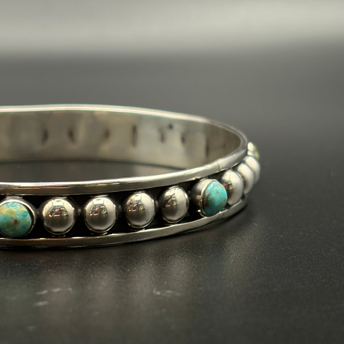 Oxidized Ball and Turquoise Cuff Bracelet