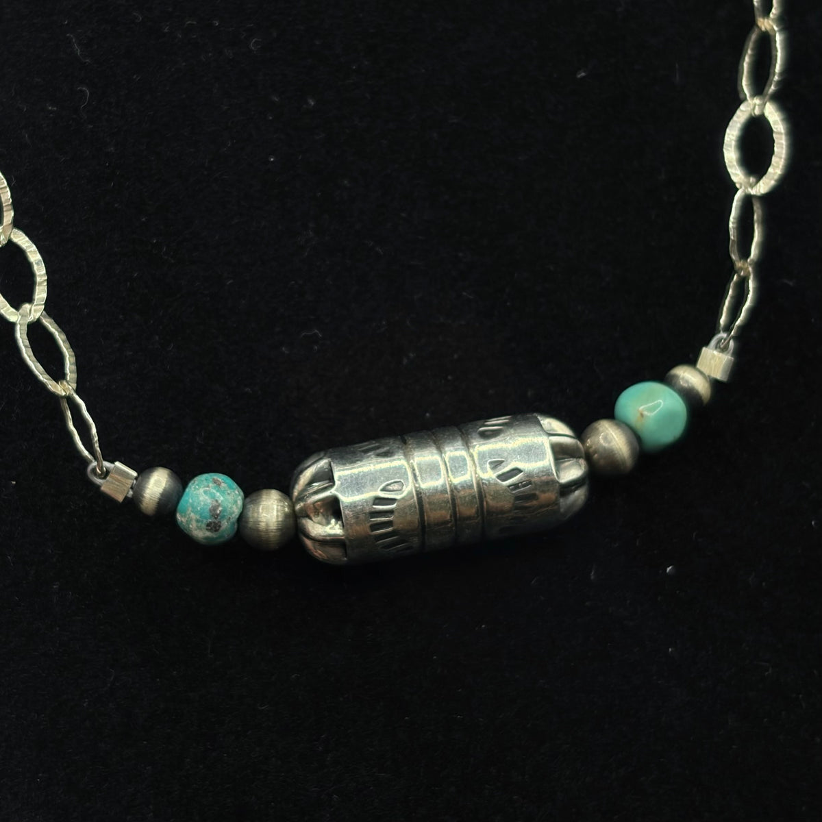 SS Turquoise Barrel Bead Necklace