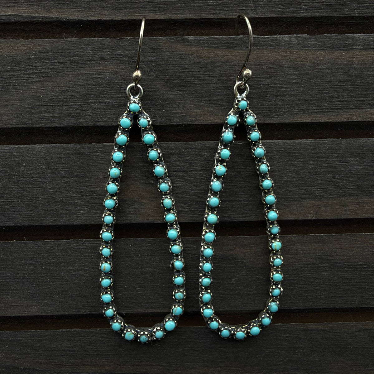 Sterling Silver Turquoise Studded Teardrop Earrings