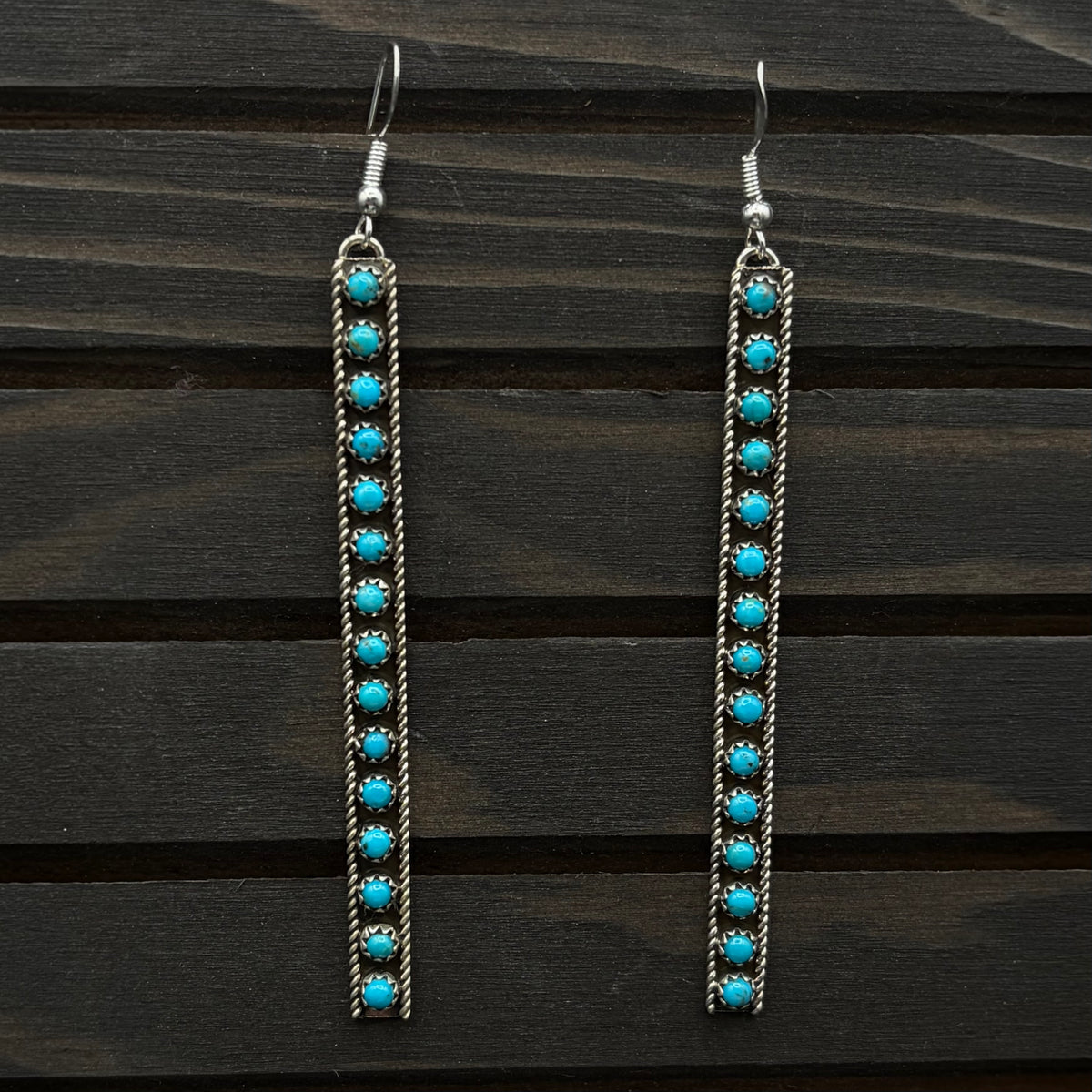 Studded Turquoise & Sterling Silver Bar Dangle Earrings