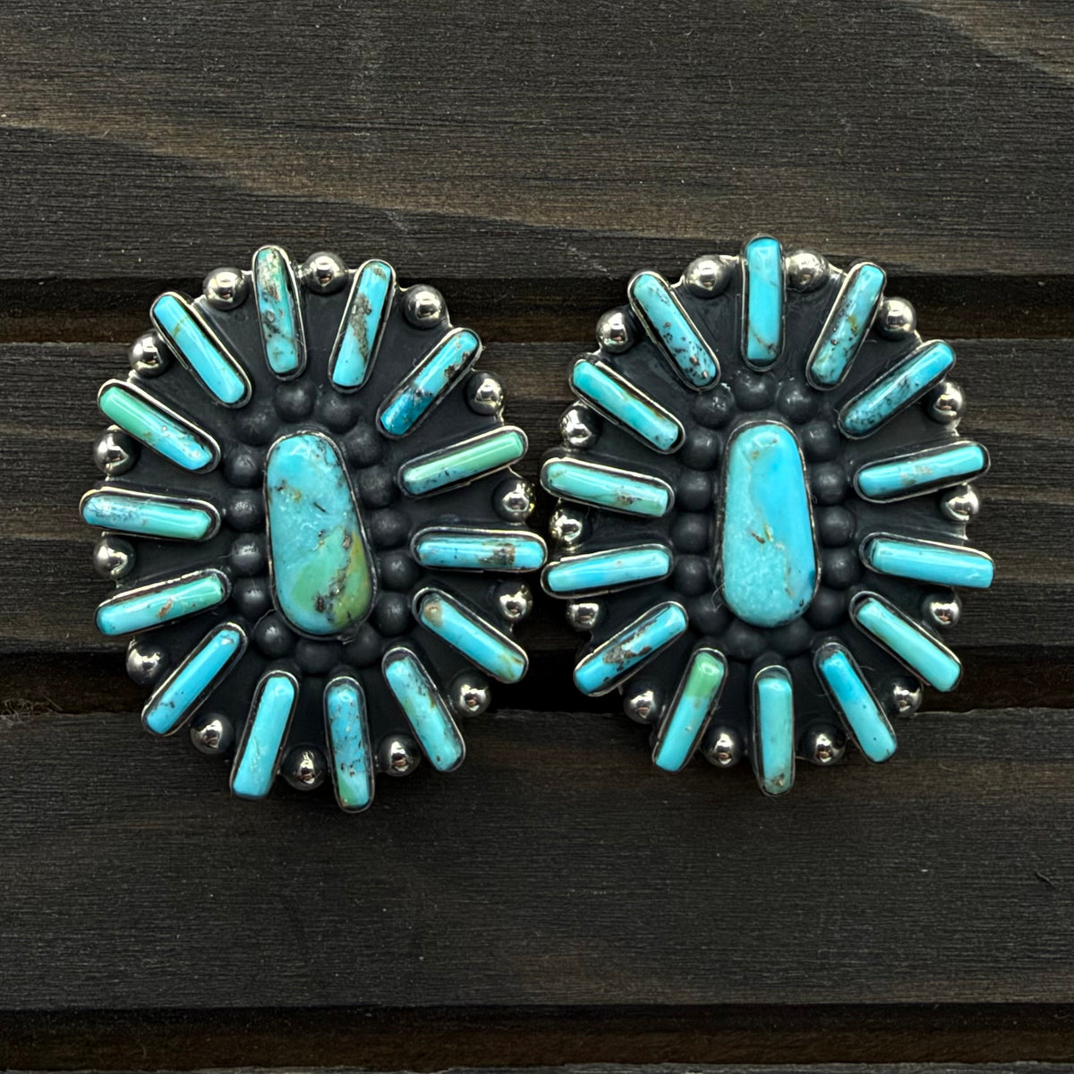 Sterling Silver Turquoise Sunburst Earrings