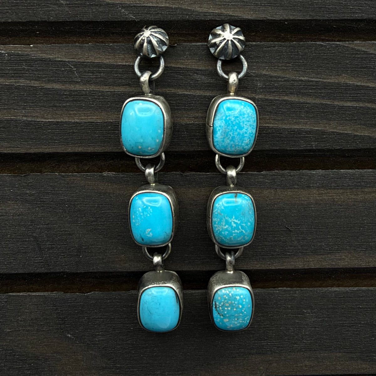 Three Stone Turquoise Dangle Earrings