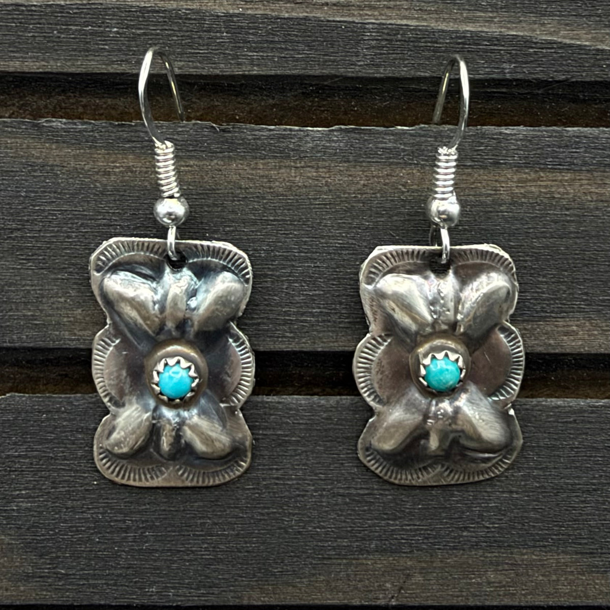 Stamped Sterling Silver & Turquoise Dangle Earrings
