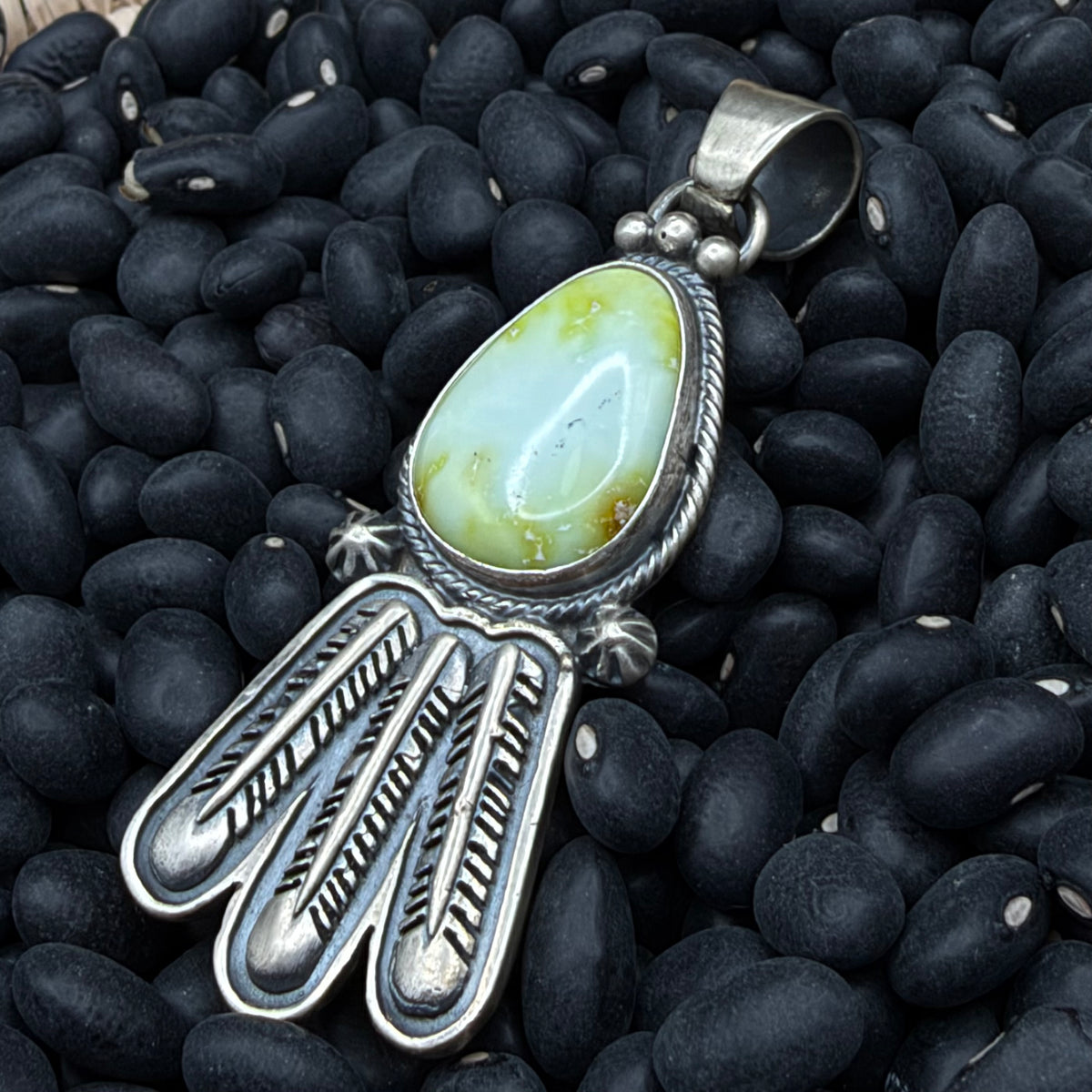 Lime Green Stamped Sterling Silver Pendant