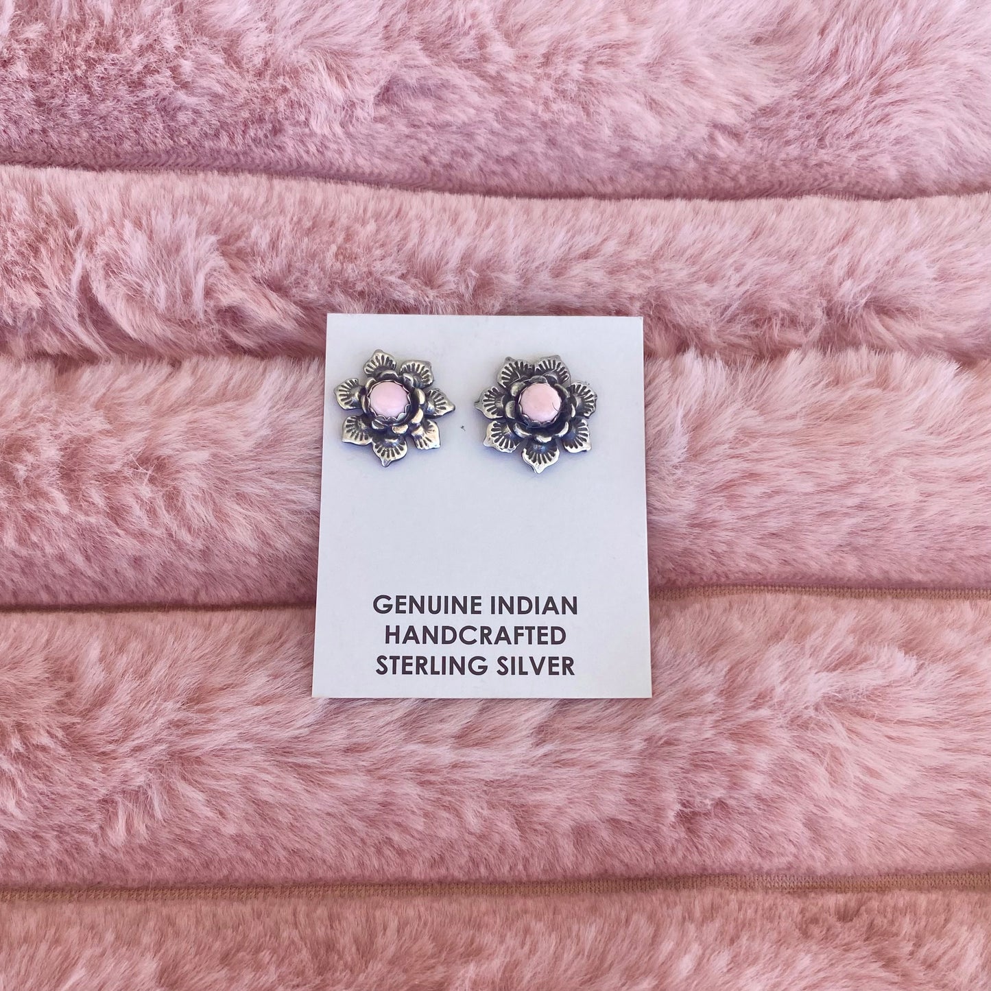 Sterling Silver Pink Conch Flower Stud Earrings