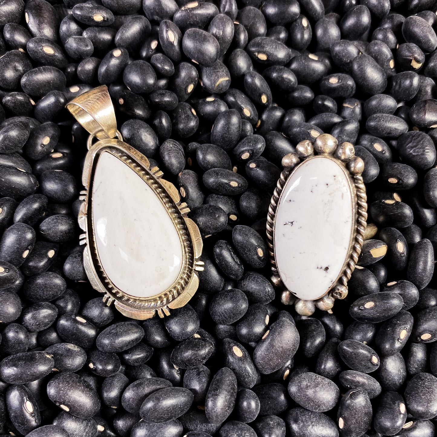 Adjustable White Buffalo Ring with Silver Edge