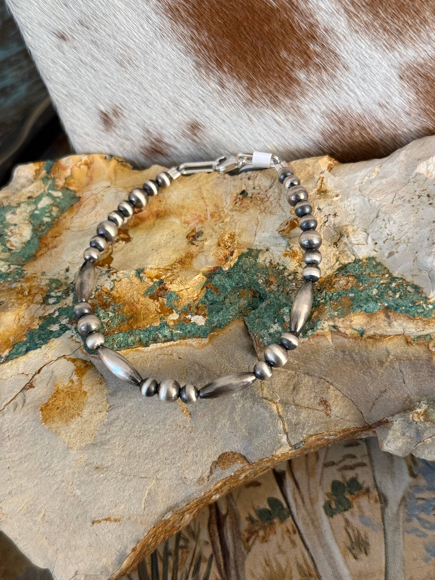 #208- Sterling Pearl Torpedo Bead Bracelet