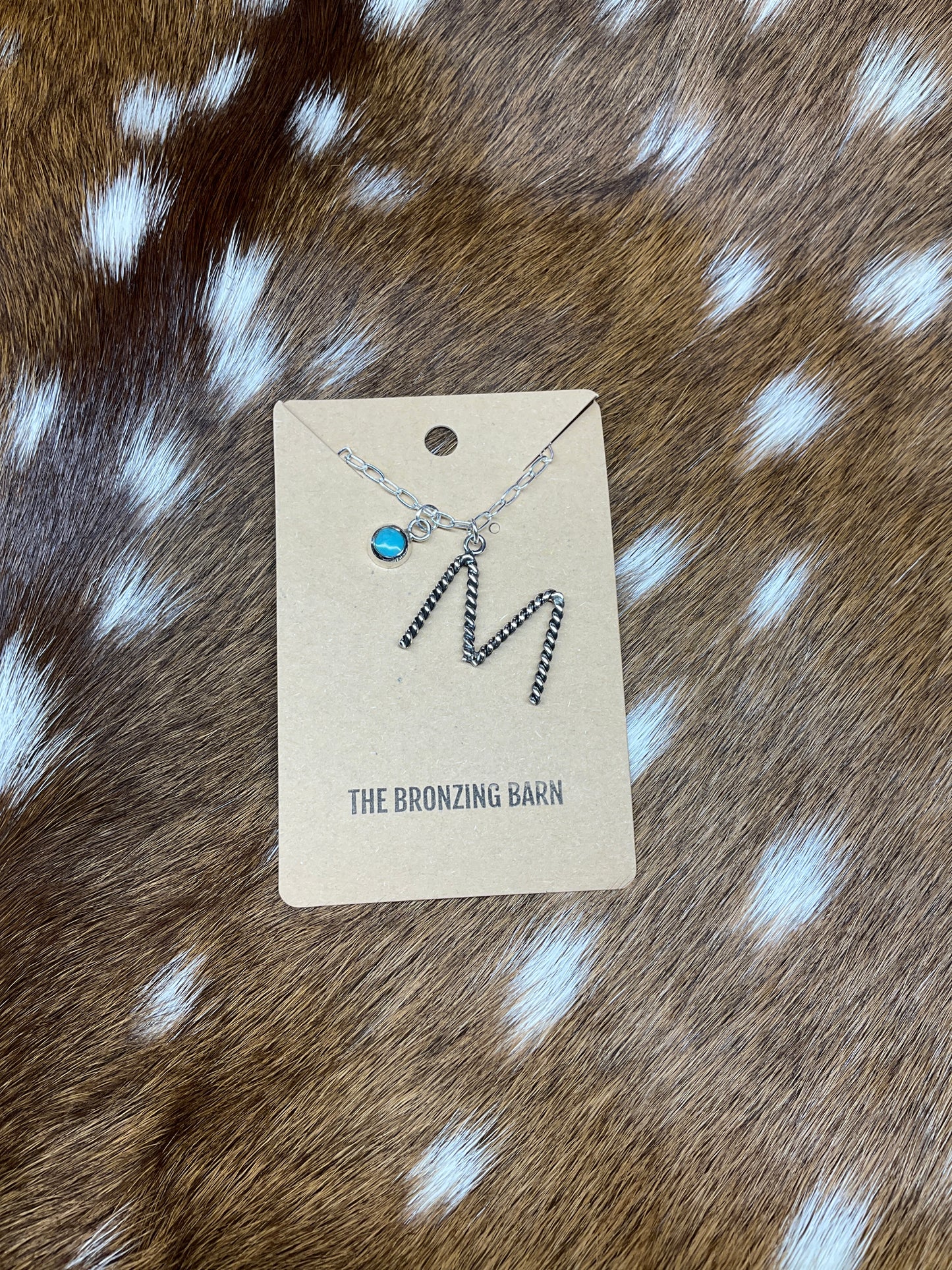 ‘M’ Initial Necklace with Turquoise Charm