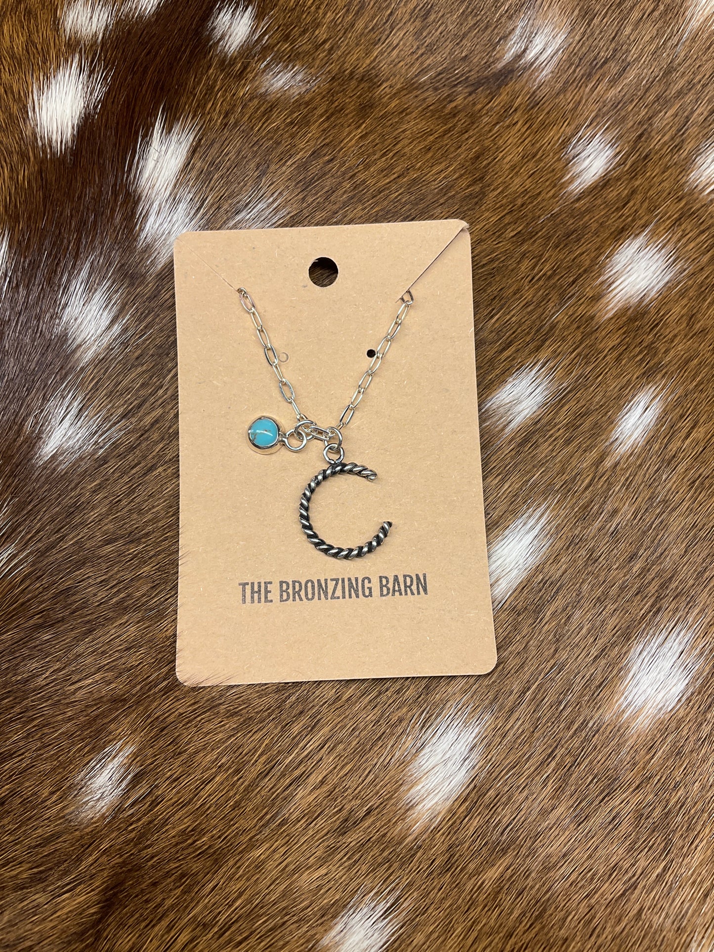 ‘C’ Initial Necklace with Turquoise Charm