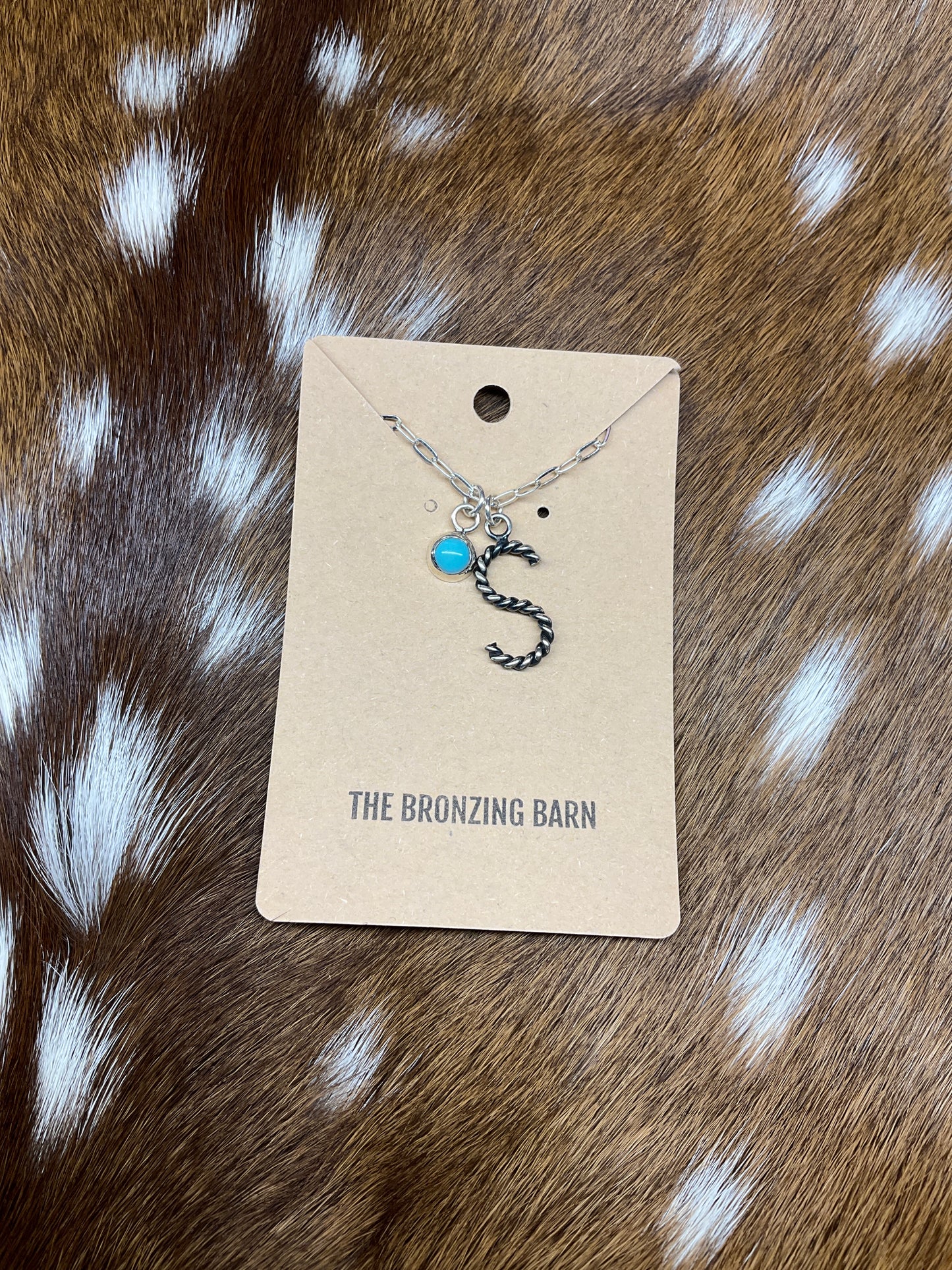 ‘S’ Initial Necklace with Turquoise Charm