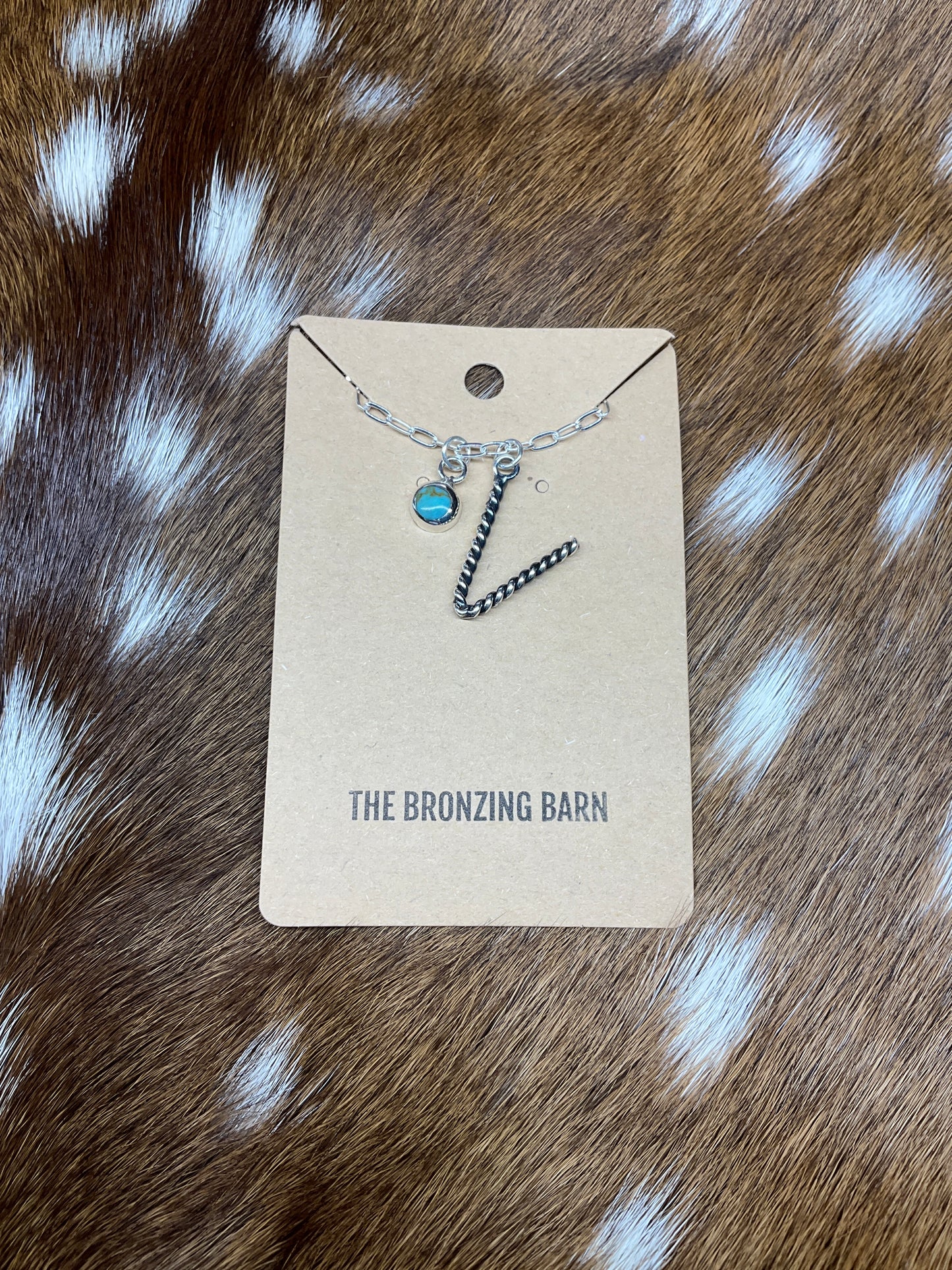 ‘V‘ Initial Necklace with Turquoise Charm