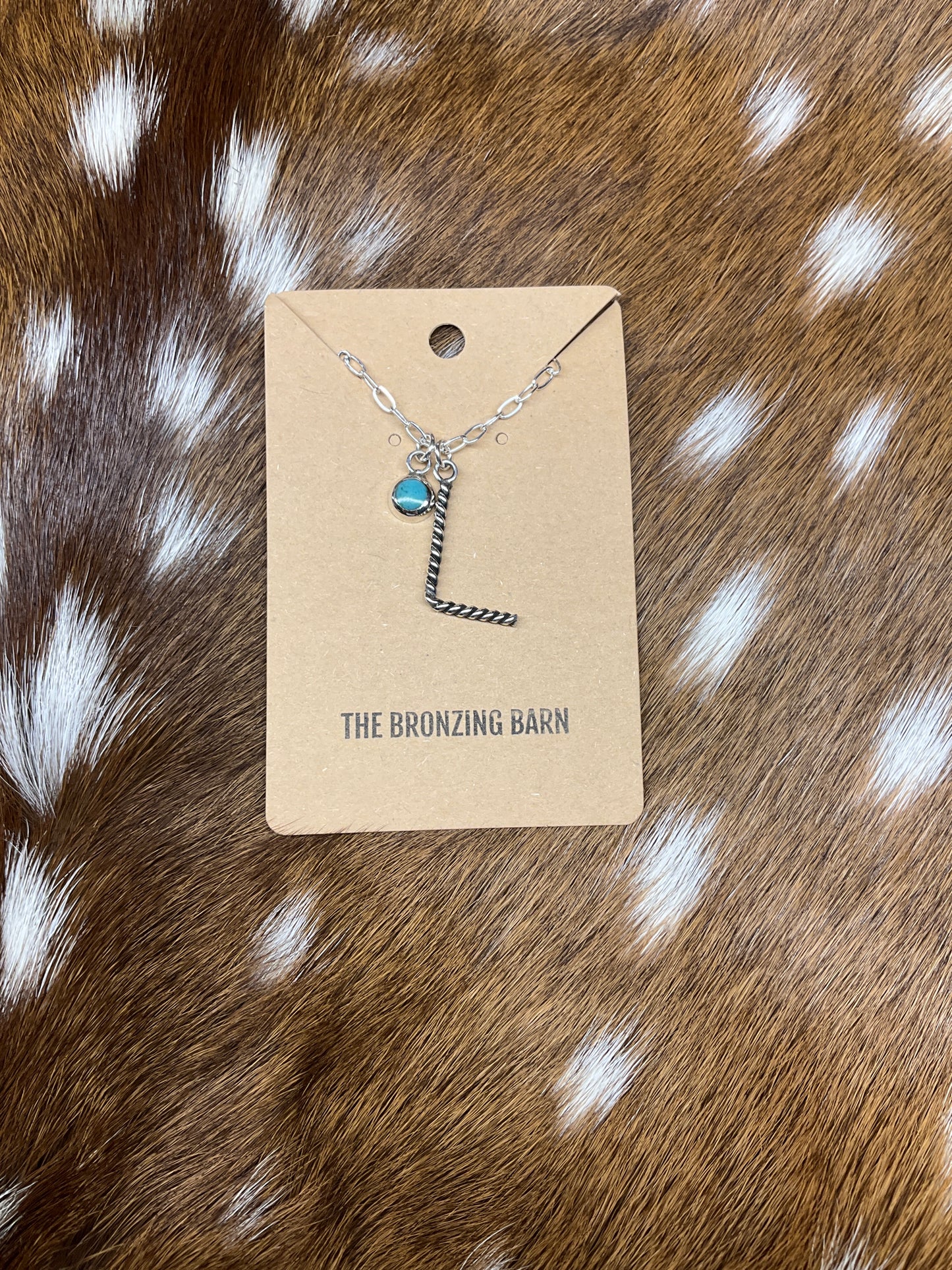 ‘L’ Initial Necklace with Turquoise Charm