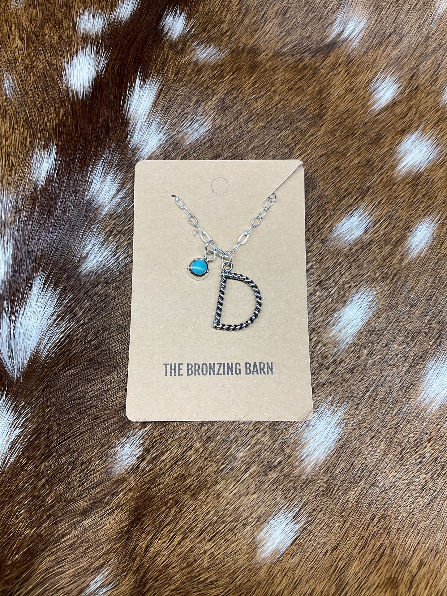 ‘D’ Initial Necklace with Turquoise Charm