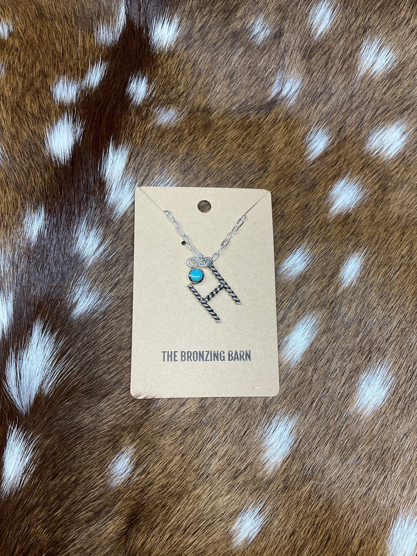 ‘H’ Initial Necklace with Turquoise Charm