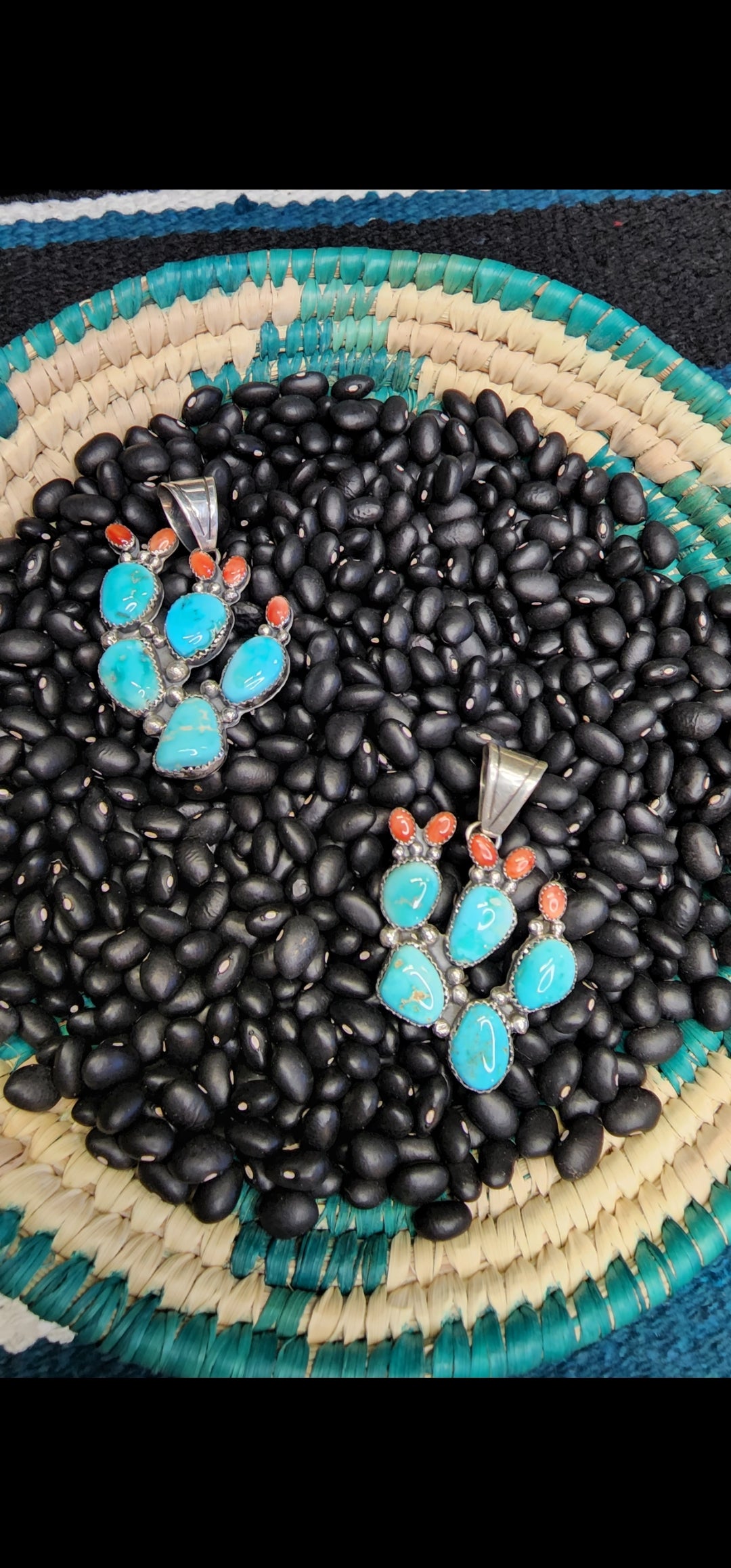 Cactus Pendant with Kingman Turquoise and Red Spiny Oyster Shell