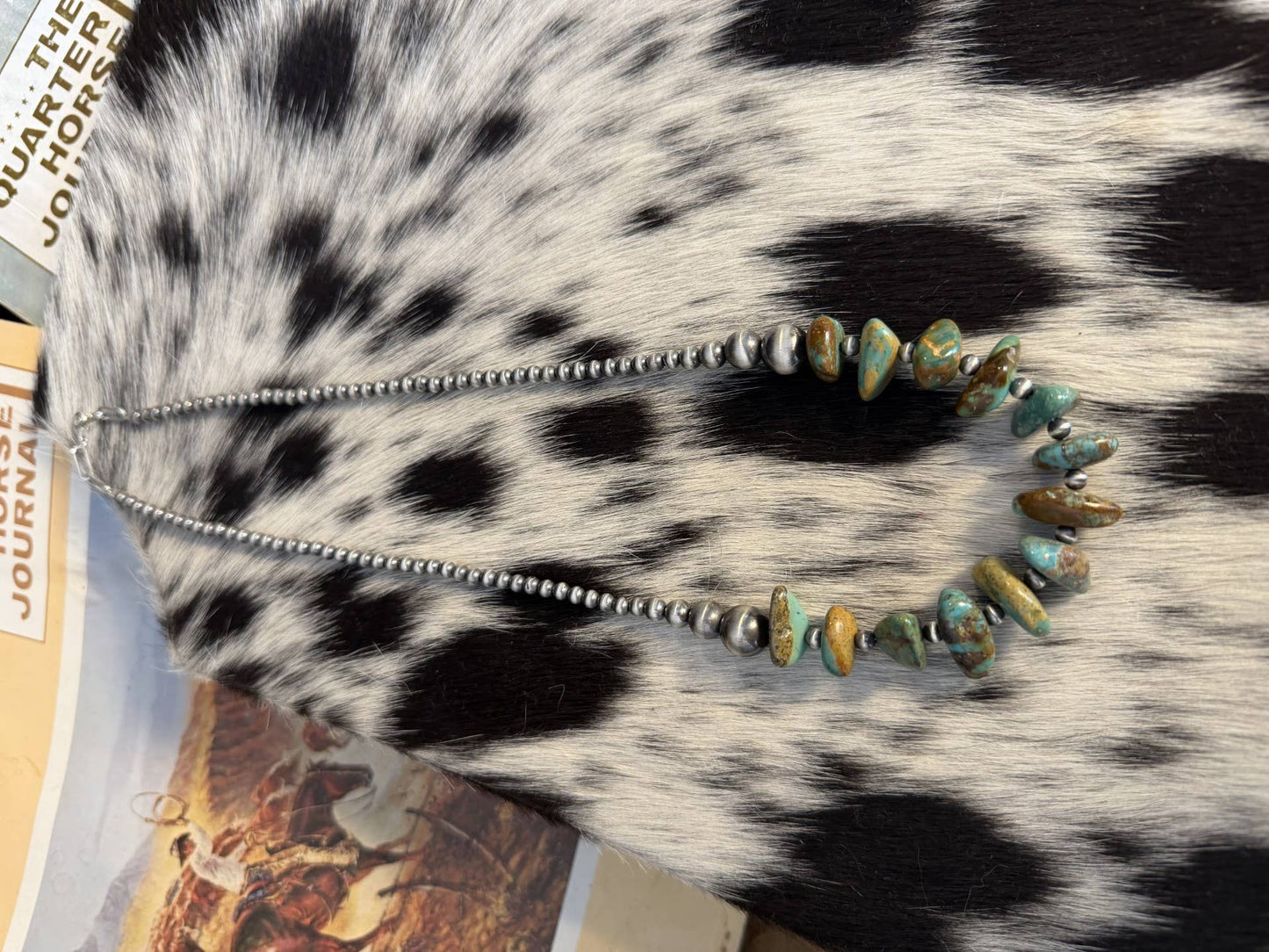 #105 Graduated Sterling Silver Pearls and genuine Turquoise