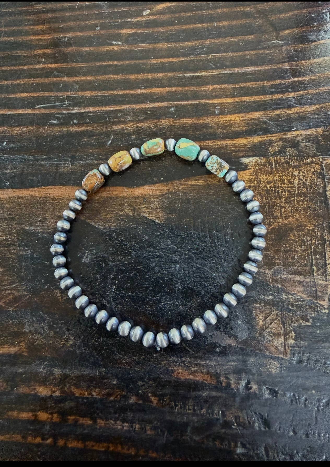 #223 Turquoise square bead with sterling silver pearls 