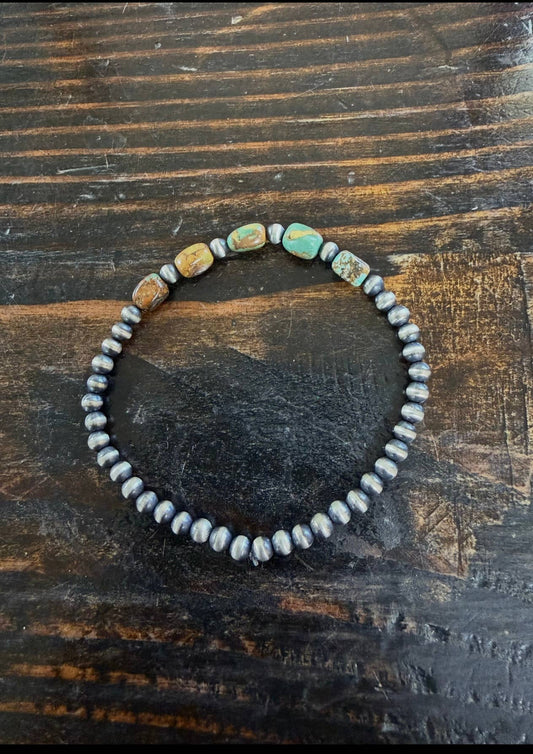 #223 Turquoise square bead with sterling silver pearls 