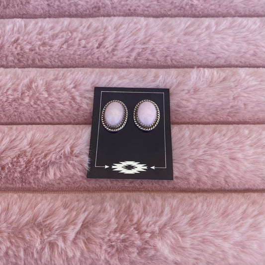 Sterling Silver Pink Opal Oval Stud Earrings