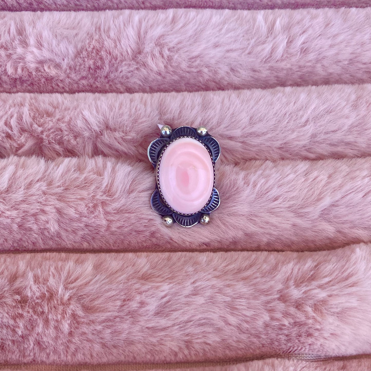 Navajo Sterling Silver Pink Conch Ring