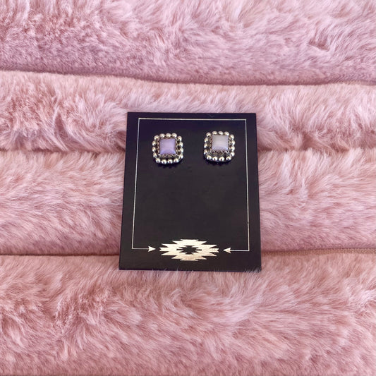 Sterling Silver Pink Opal Square Stud Earrings