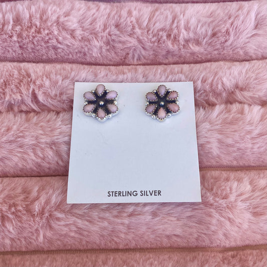 Sterling Silver Pink Opal Flower Stud Earrings