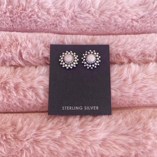 Sterling Silver Pink Opal Round Stud Earrings