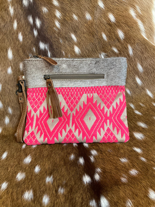 Wristlet Pink Aztec and Hide