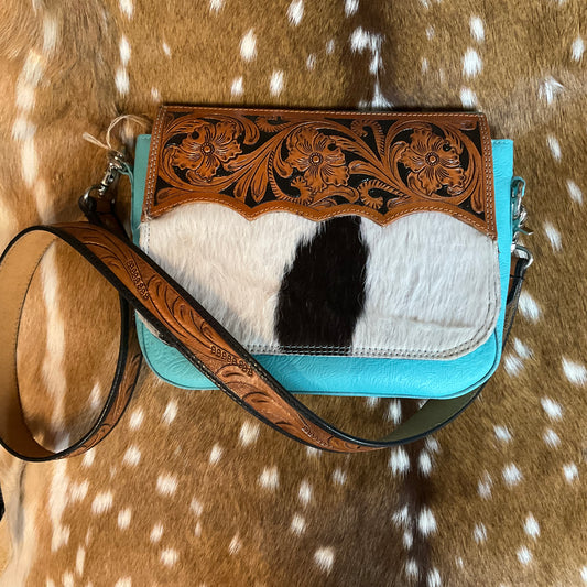 Turquoise tooled/ Hide Crossbody