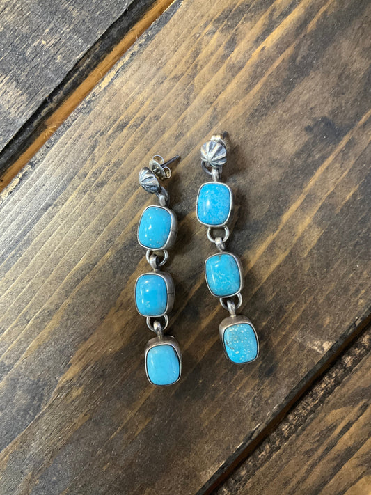 3 Stone Turquoise Drop Earrings