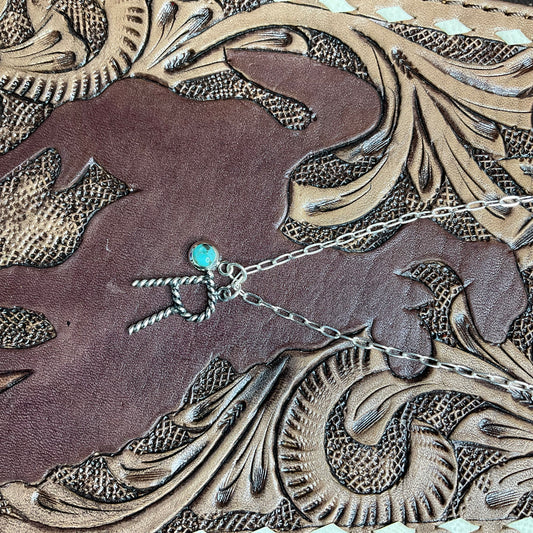 R initial necklace with a turquoise stone