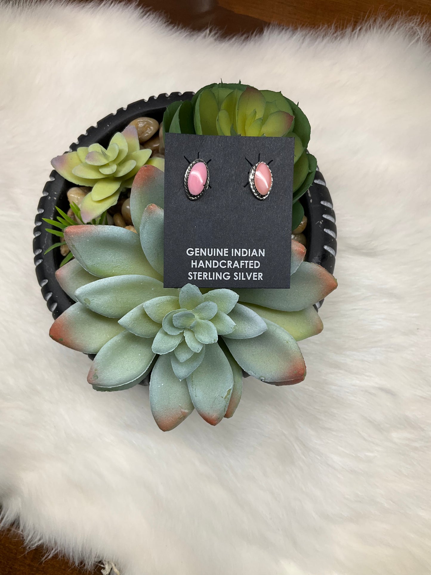 Pink Conch Stud Earrings Navajo Handmade