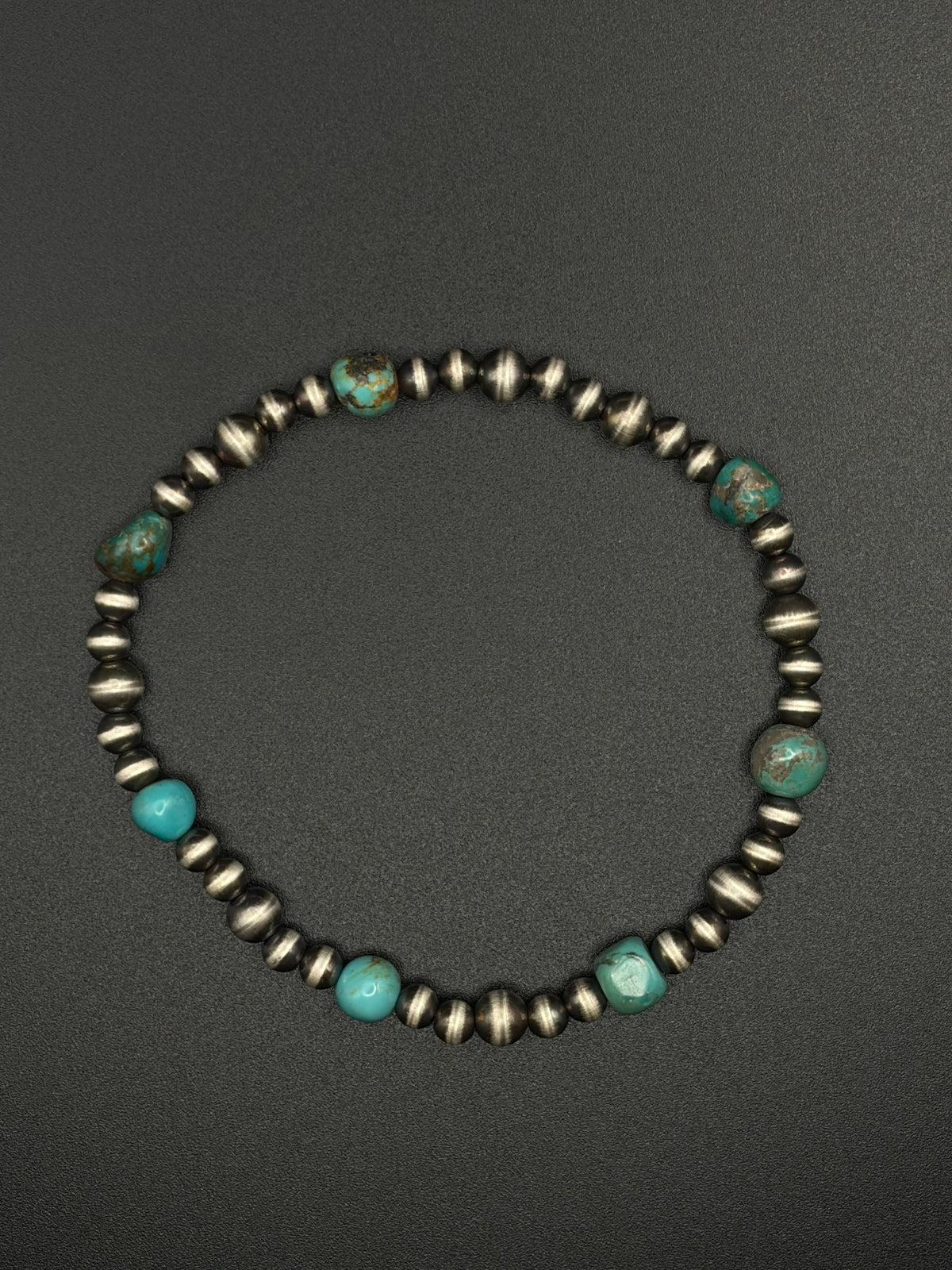 Turquoise & Sterling Silver Pearl Stretch Bracelet