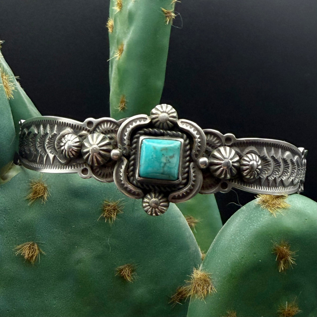 Decorative Western Square Stone Turquoise Cuff Bracelet